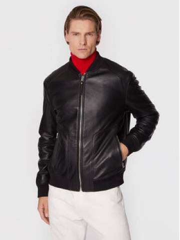 Hugo Шкіряна куртка Lenno 50481934 Чорний Slim Fit Hugo Шкіряна куртка Lenno 50481934 Чорний Slim Fit