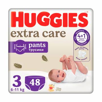 Подгузники-трусики Huggies Extra Care Pants размер 3 (6-11 кг), 48 шт Подгузники-трусики Huggies Extra Care Pants размер 3 (6-11 кг), 48 шт