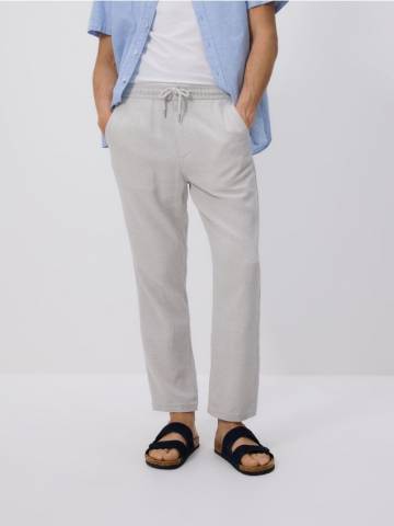 Reserved - Штани carrot fit із додаванням льону - світло-сірий - 5479L-09M Reserved - Штани carrot fit із додаванням льону - світло-сірий - 5479L-09M