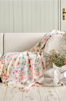 Плед з квітковим візерунком - кремовий