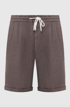 Коричневые шорты из льна с отворотами