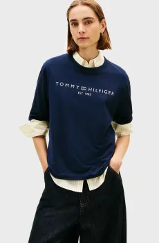 Женская темно-синяя футболка CORP LOGO Синий S Tommy Hilfiger WW0WW47811