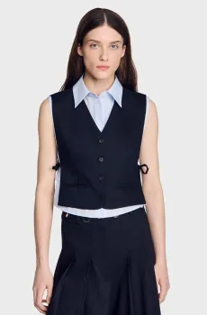 Женский темно-синий шерстяной жилет в полоску 2в1 Синий 34 Sandro SFPVE01383_Navy Blue