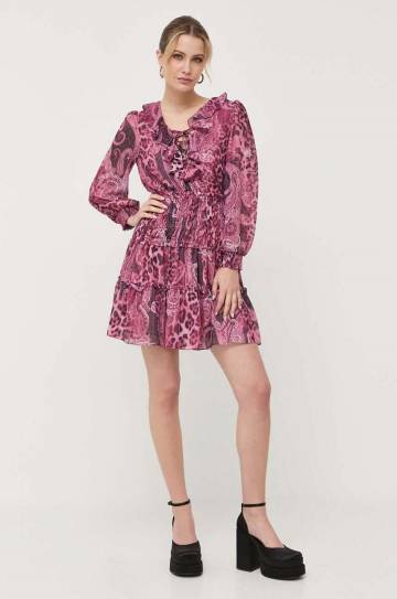 Платье Guess цвет розовый mini расклешённое Платье Guess цвет розовый mini расклешённое