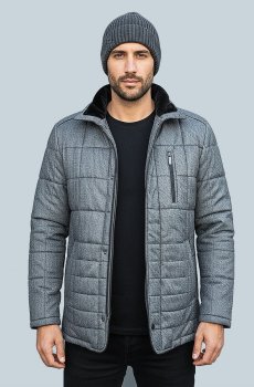 Мужская серая зимняя куртка с меховым воротником AP-2517-Winter-grey