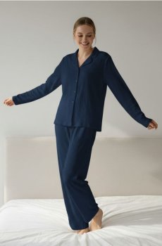 Однотонна двокомплектна піжама - темно-синій