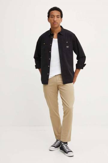 Хлопковая рубашка Guess Jeans мужская цвет чёрный regular классический воротник M4YH37 WGCF1 Хлопковая рубашка Guess Jeans мужская цвет чёрный regular классический воротник M4YH37 WGCF1