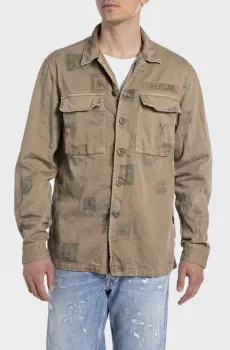 Мужская бежевая рубашка с узором Бежевый S Replay M8366A.000.74944