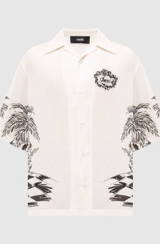 Бежевая рубашка из шелка в принт