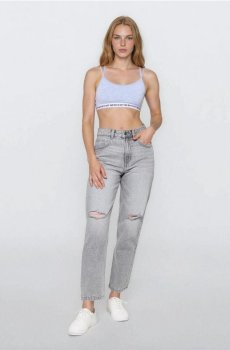 Mom джинси з потертостями - сірий