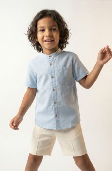 Сорочка зі змішаною тканиною з льоном - блакитний
