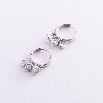 Серебряные серьги-кольца с фианитами 122799 Серебряные серьги-кольца с фианитами 122799