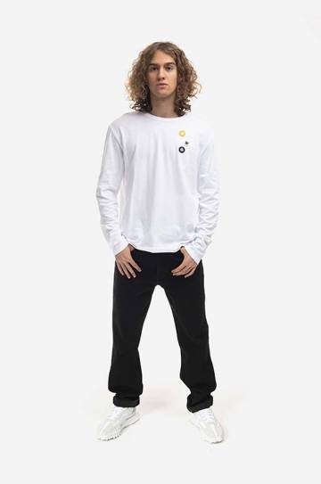 Хлопковый лонгслив Wood Wood Mel цвет белый с аппликацией 10235402.2323.WHITE-WHITE Хлопковый лонгслив Wood Wood Mel цвет белый с аппликацией 10235402.2323.WHITE-WHITE