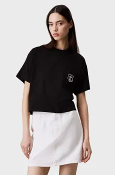 Женская черная футболка BOXY CK CREST CROP POCKET Черный XS Calvin Klein Jeans LV047B847G