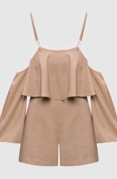 Бежевый комбинезон с леном со съемными рукавами