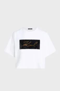 Женская белая футболка REVERSIBLE SEQUINS Белый XL Karl Lagerfeld 246W1708