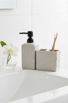 Керамічний дозатор для мила та склянка для зубних щіток із тисненим візерунком - нюдовий