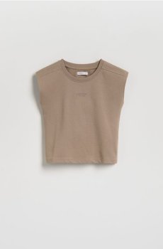 Reserved - Бавовняна футболка без рукавів - коричневий - 953IX-88X