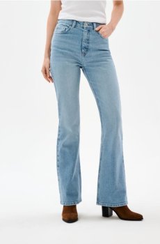 Розкльошені джинси з ефектом прання - синій