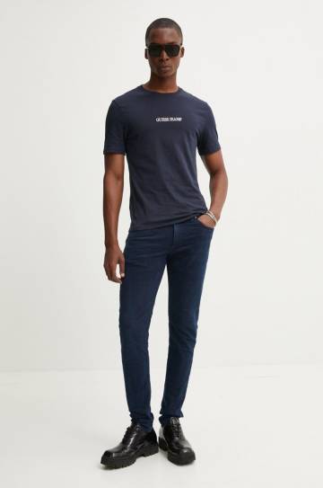 Хлопковая футболка Guess Jeans мужская цвет синий с аппликацией M4YI52 K8HM0 Хлопковая футболка Guess Jeans мужская цвет синий с аппликацией M4YI52 K8HM0