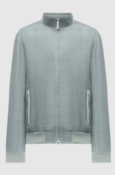 Зеленая куртка из кашемира, шелка и льна в клетку