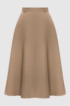 Бежевая юбка миди с леном и шелком
