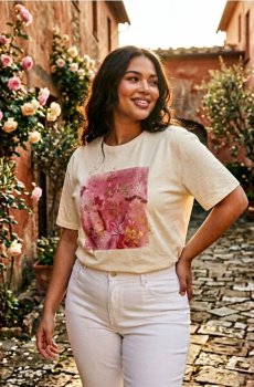 Бавовняна футболка з принтом - кремовий