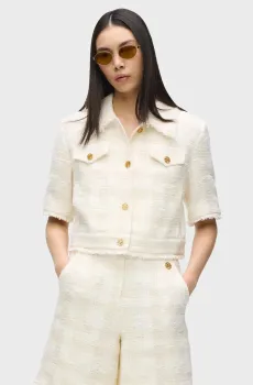 Женский жемчужный твидовый жакет в клетку BOUCLE Жемчужный 46 Karl Lagerfeld B2W14003