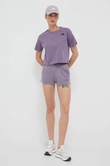 Хлопковые шорты The North Face цвет фиолетовый однотонные высокая посадка Хлопковые шорты The North Face цвет фиолетовый однотонные высокая посадка