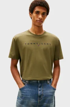 Мужская оливковая футболка REG LINEAR LOGO Оливковый S Tommy Jeans DM0DM20744