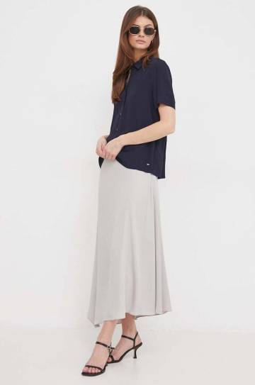 Юбка Calvin Klein цвет серый midi расклешённая Юбка Calvin Klein цвет серый midi расклешённая
