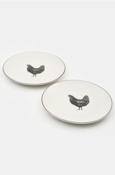 Набір керамічних тарілок із мотивом курки 2-pack - чорний