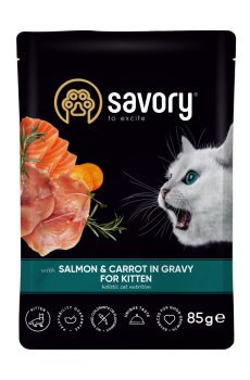 Влажный корм для котят всех пород Savory For Kitten в соусе, лосось с морковью, 85 г