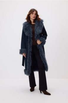 Reserved - Пальто з імітації замші та хутра - темно-синій - 225HP-59X