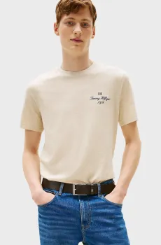 Мужская бежевая футболка OUTLINE FLAG SCRIPT Бежевый M Tommy Hilfiger MW0MW39360