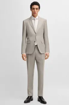 Мужской серый шерстяной костюм (пиджак, брюки) Серый 58 BOSS 50540973;275