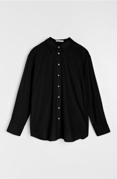 Сорочка зі змішаною тканиною з льоном - чорний