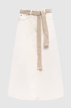 Джинсовая юбка миди цвета айвори с леном
