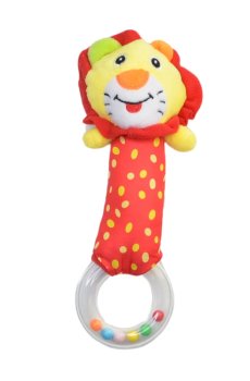 Мягкая игрушка-погремушка с пищалкой Lindo Лев, с рождения, 20*7*5 см (F 1017)