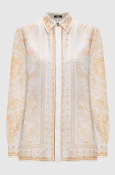 Белая блуза из шелка в принт Barocco Jacquard