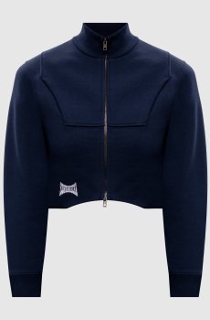 Синяя укороченная спортивная куртка с вышивкой логотипа