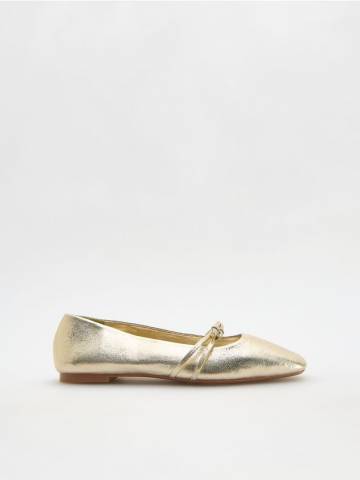 Reserved - Металеві балетки зі штучної шкіри - золотий - 184CQ-GLD