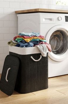 Бамбуковий кошик для білизни з кришкою - чорний