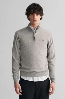 Мужская серая шерстяная кофта SUPERFINE LAMBSWOOL HALF ZIP Серый L Gant 87213