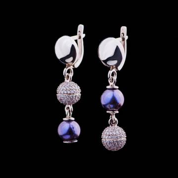 Золотые серьги "Шары" с жемчугом и фианитами 03-1242.0.2320 Золотые серьги "Шары" с жемчугом и фианитами 03-1242.0.2320