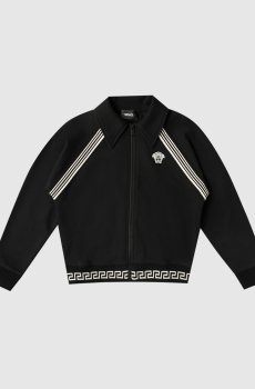 Детская черная спортивная куртка с вышивкой эмблемы