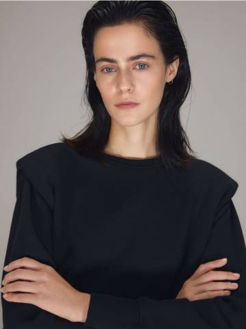 Reserved - Світшот із декоративними складками на плечах - чорний - 827GA-99X