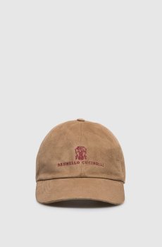 Коричневая замшевая кепка с вышивкой эмблемы