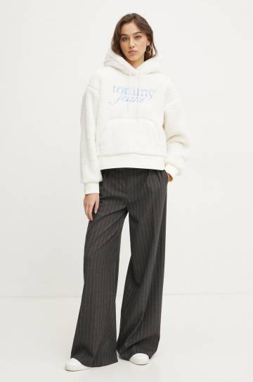 Кофта Tommy Jeans женская цвет бежевый с капюшоном с аппликацией DW0DW20465 Кофта Tommy Jeans женская цвет бежевый с капюшоном с аппликацией DW0DW20465