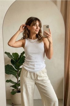 Базовий бавовняний топ з пружками - білий